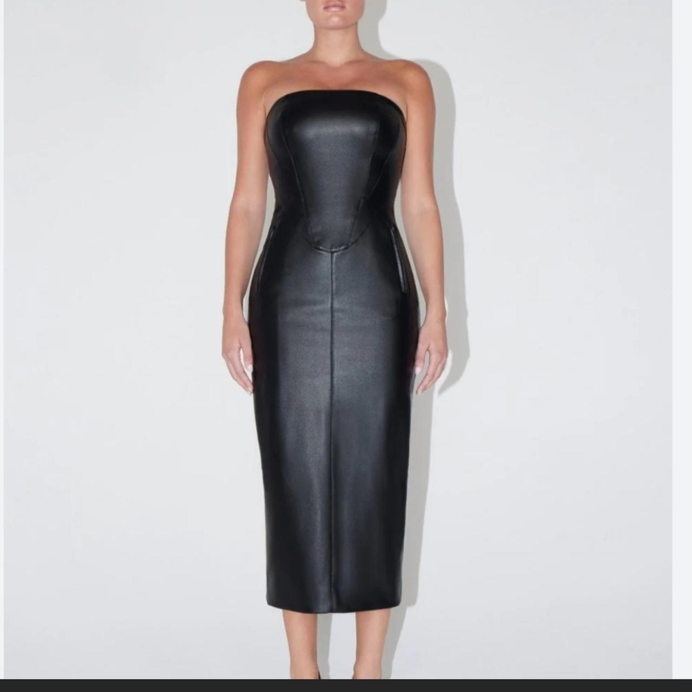 Khy Faux Leather Strapless Long Dress